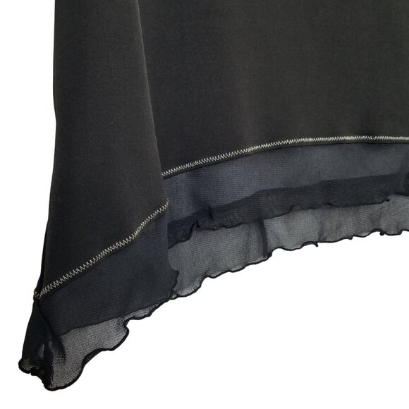 CJ Banks Sz 1X Shirt Artsy Fluid Jersey Stretch Sheer Ruffle Curved Hem Pullover - Picture 6 of 7